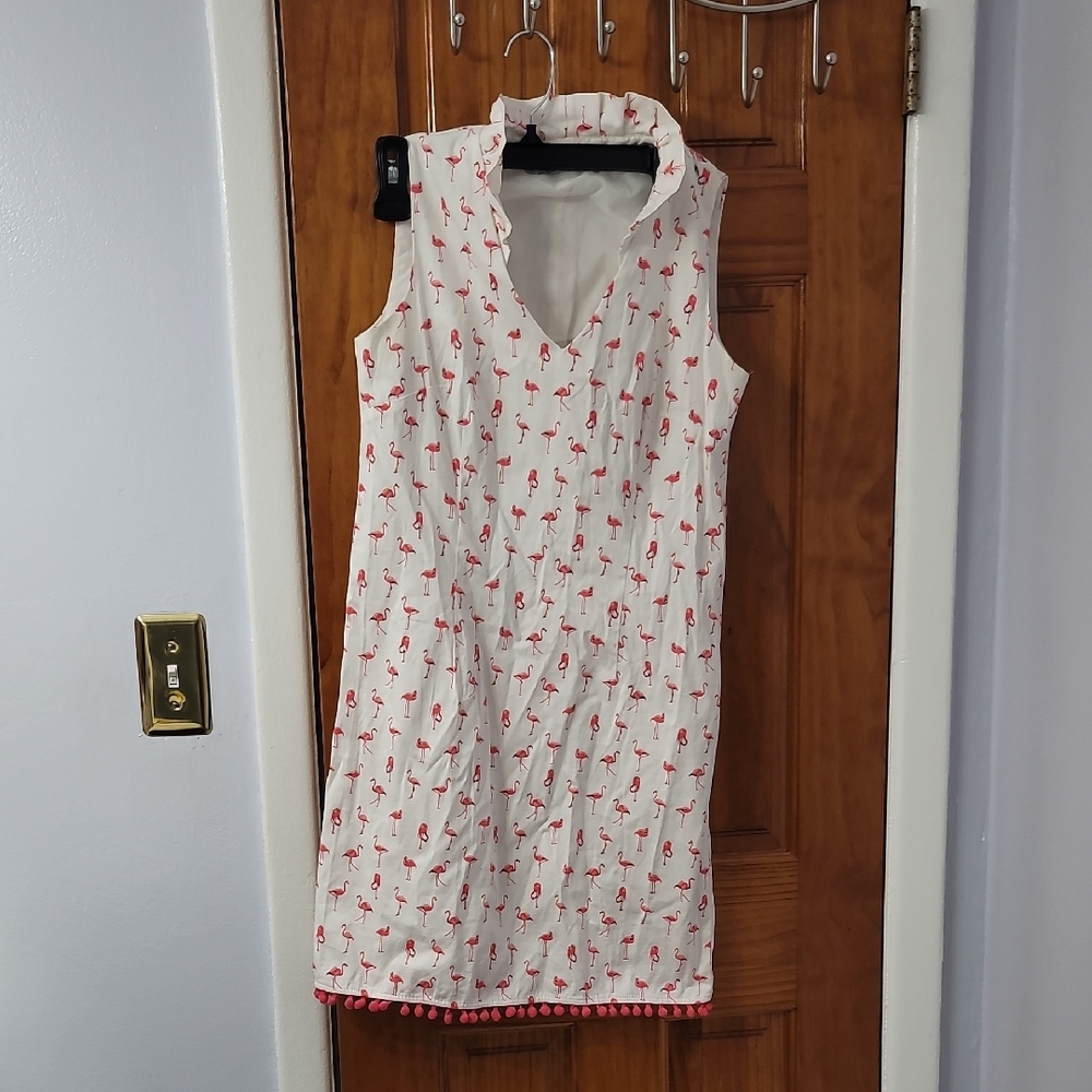 Chetta B White and Red Flamingo Mini Dress